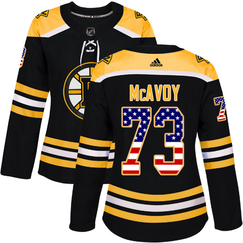 Adidas Bruins #73 Charlie McAvoy Black Home Authentic USA Flag Women's Stitched NHL Jersey
